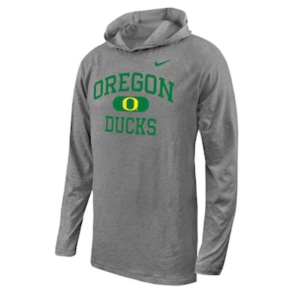 Youth Nike Gray Oregon Ducks Stacked Logo Hoodie Long Sleeve T-Shirt