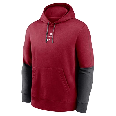 Youth Nike Crimson Alabama Tide 2024 Sideline Club Fleece Color Block Pullover Hoodie