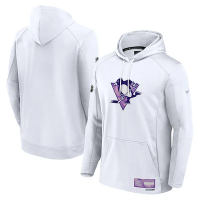 Men's Fanatics White Pittsburgh Penguins Authentic Pro Hockey Fights Cancer Pullover Hoodie