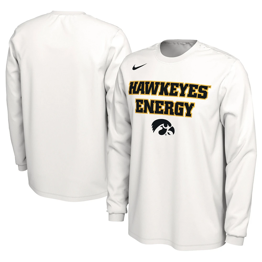 Unisex Nike  White Iowa Hawkeyes 2024 On-Court Bench Energy Long Sleeve T-Shirt