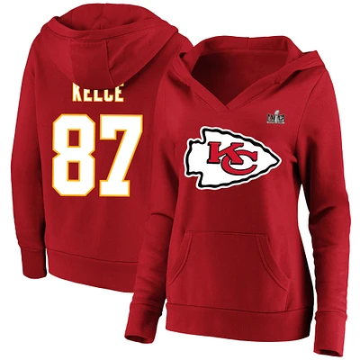 Women's Fanatics Travis Kelce Red Kansas City Chiefs Super Bowl LVIII Name & Number Plus Size Fleece Pullover Hoodie