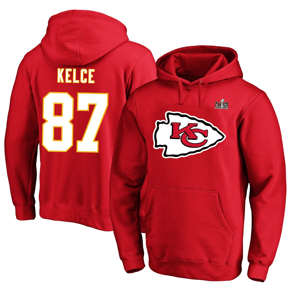 Men's Fanatics Travis Kelce Red Kansas City Chiefs Super Bowl LVIII Big & Tall Name & Number Pullover Hoodie