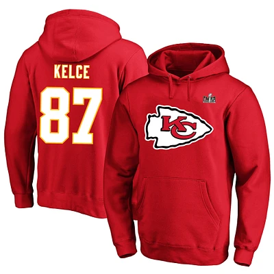 Men's Fanatics Travis Kelce Red Kansas City Chiefs Super Bowl LVIII Big & Tall Name & Number Pullover Hoodie