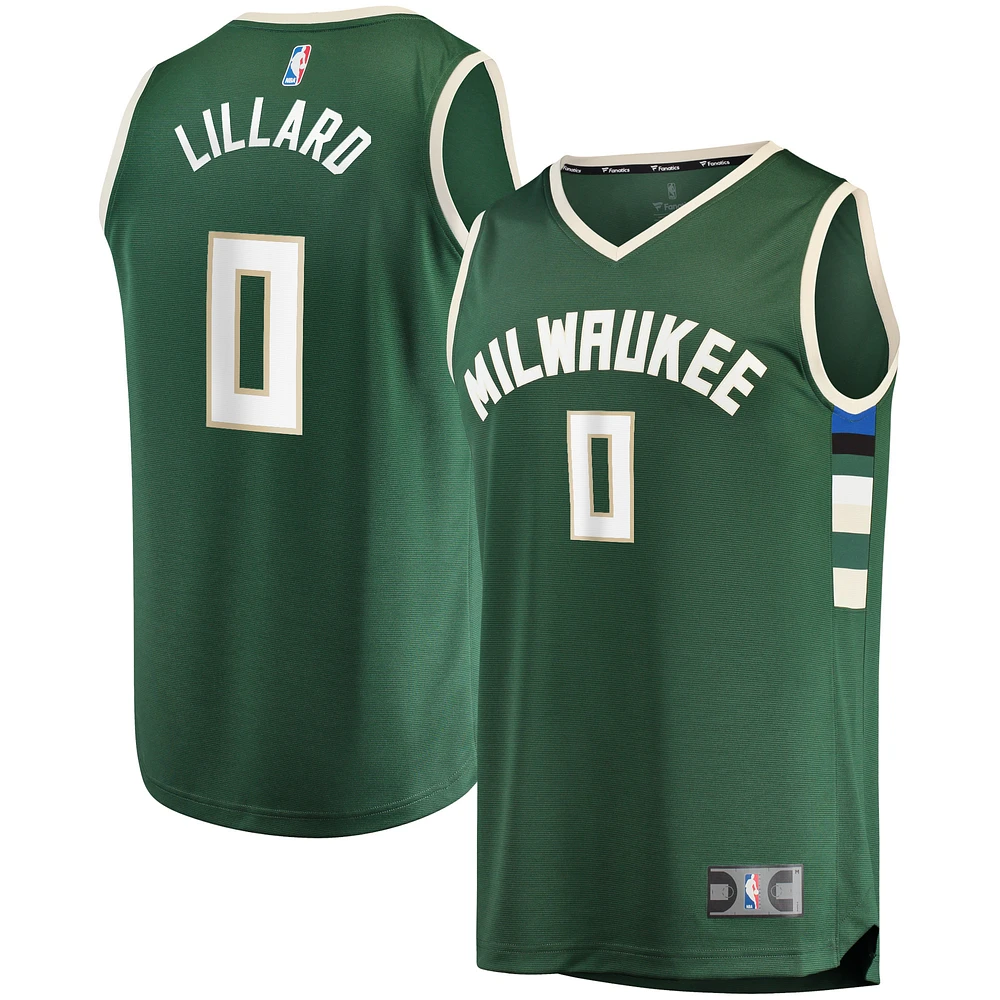 Men's Fanatics Damian Lillard Hunter Green Milwaukee Bucks Fast Break Replica Jersey - Icon Edition