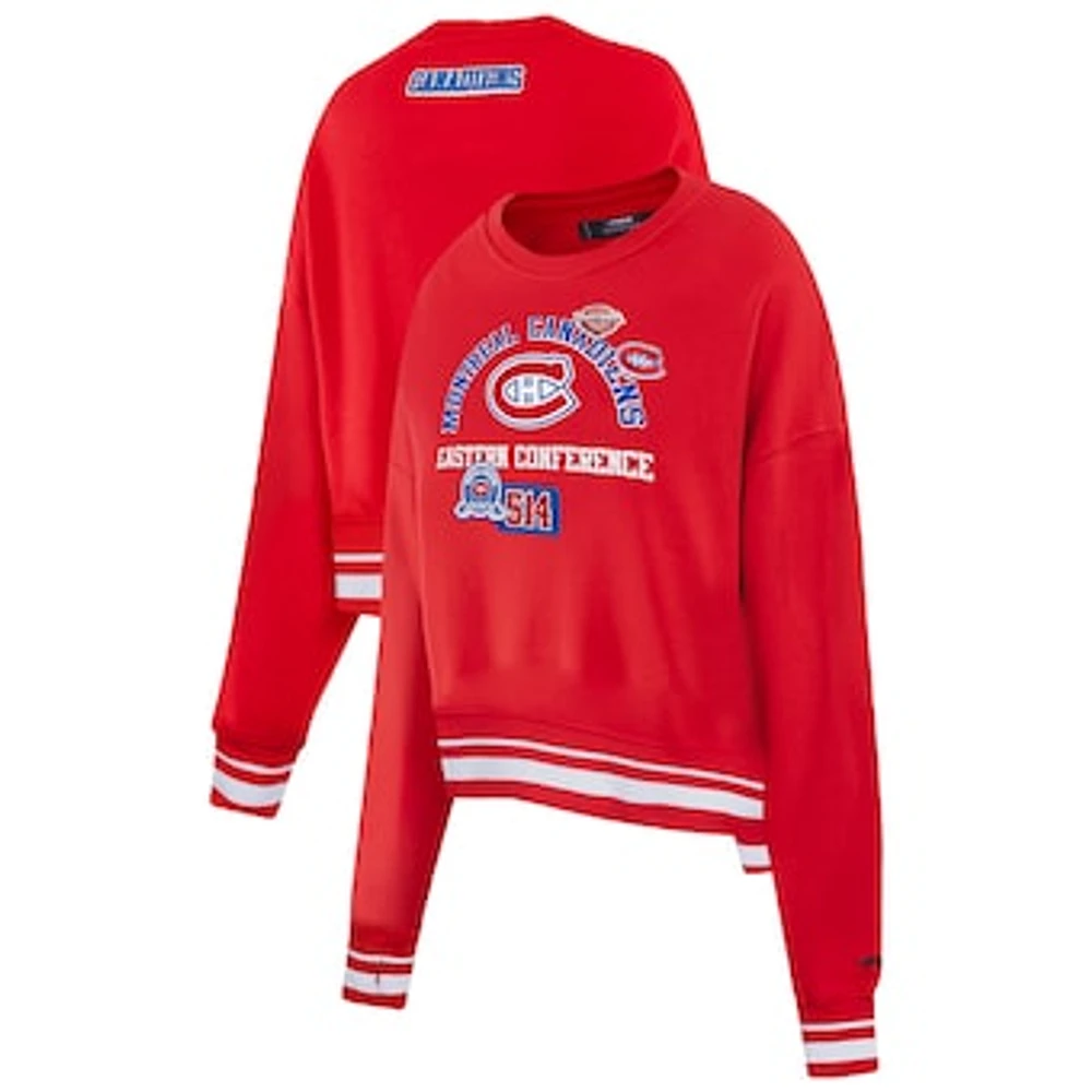 Women's Pro Standard  Red Montreal Canadiens Area Code Cropped Pullover Sweatshirt