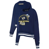 Women's Pro Standard  Navy Nashville Predators Area Code Cropped Pullover Sweatshirt