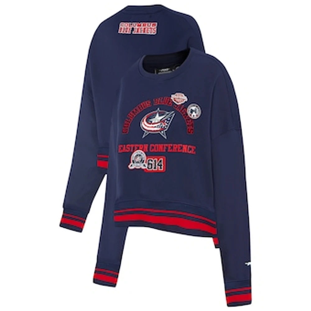 Women's Pro Standard  Navy Columbus Blue Jackets Area Code Cropped Pullover Sweatshirt