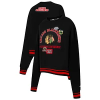 Women's Pro Standard  Black Chicago Blackhawks Area Code Cropped Pullover Sweatshirt