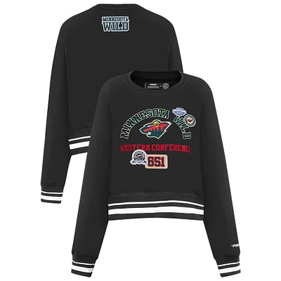 Women's Pro Standard  Black Minnesota Wild Area Code Cropped Pullover Sweatshirt