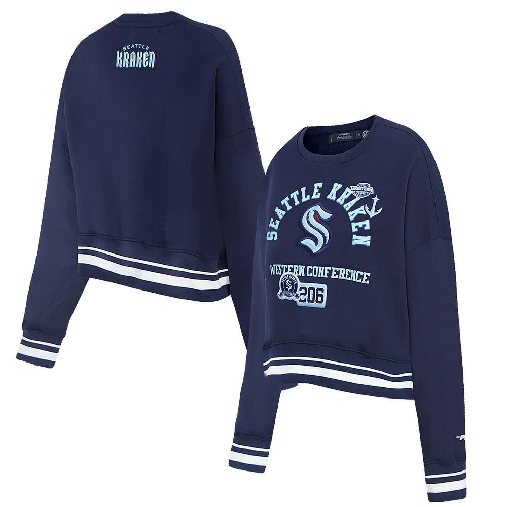 Women's Pro Standard  Deep Sea Blue Seattle Kraken Area Code Cropped Pullover Sweatshirt