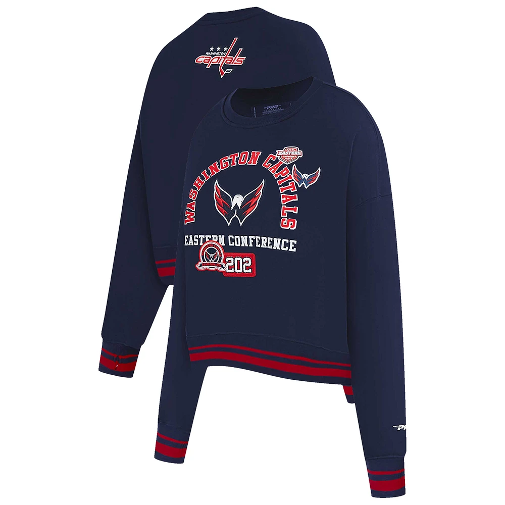 Women's Pro Standard  Navy Washington Capitals Area Code Cropped Pullover Sweatshirt