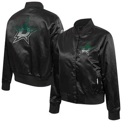 Women's Pro Standard  Black Dallas Stars Rhinestone Jewels Satin Full-Snap Jacket