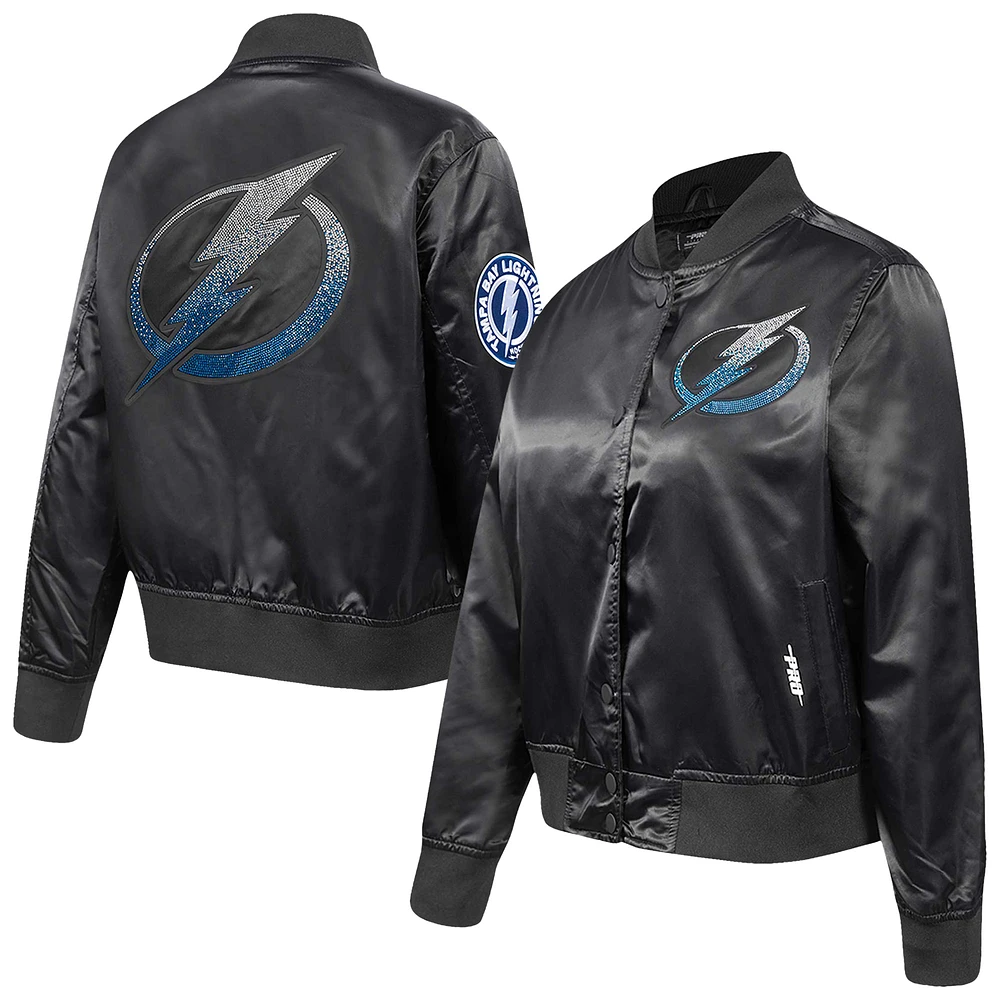 Women's Pro Standard  Black Tampa Bay Lightning Rhinestone Jewels Satin Full-Snap Jacket