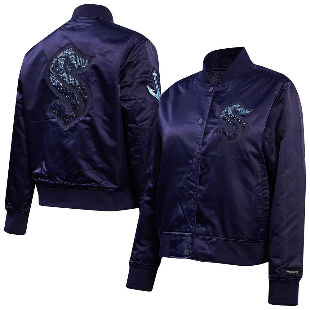 Women's Pro Standard  Deep Sea Blue Seattle Kraken Rhinestone Jewels Satin Full-Snap Jacket