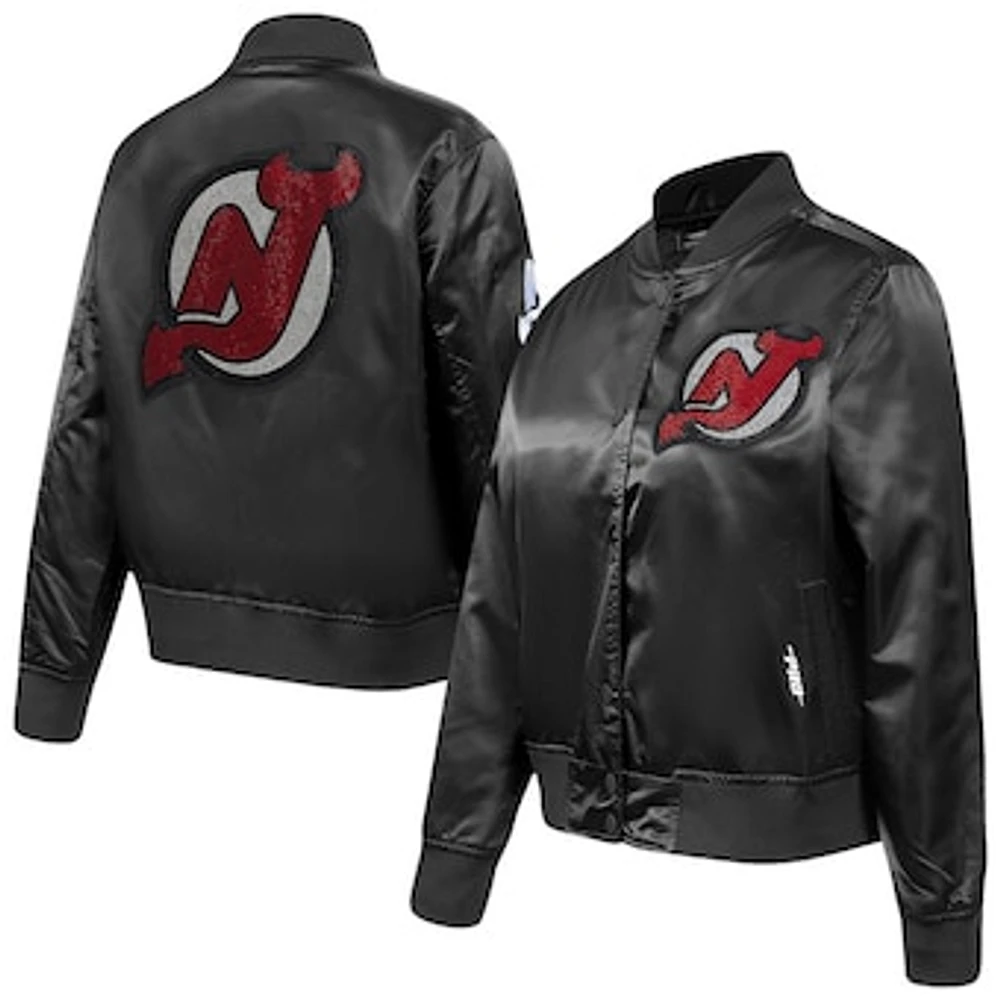 Women's Pro Standard  Black New Jersey Devils Rhinestone Jewels Satin Full-Snap Jacket