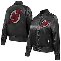 Women's Pro Standard  Black New Jersey Devils Rhinestone Jewels Satin Full-Snap Jacket