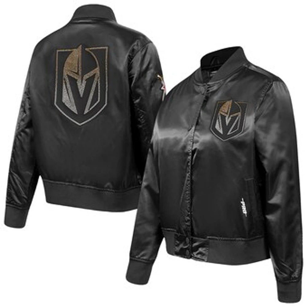 Women's Pro Standard  Black Vegas Golden Knights Rhinestone Jewels Satin Full-Snap Jacket