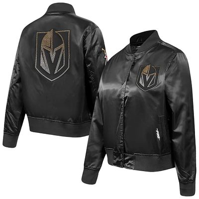 Women's Pro Standard  Black Vegas Golden Knights Rhinestone Jewels Satin Full-Snap Jacket