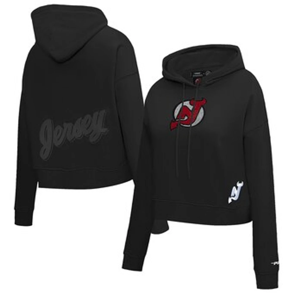 Women's Pro Standard  Black New Jersey Devils Jewels Cropped Pullover Hoodie