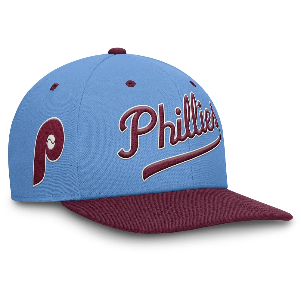 Men's Nike Light Blue/Burgundy Philadelphia Phillies Cooperstown Collection Pro Performance Snapback Hat