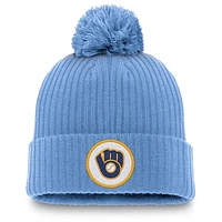 Men's Nike Powder Blue Milwaukee Brewers Cooperstown Collection Patch Cuffed Knit Hat with Pom