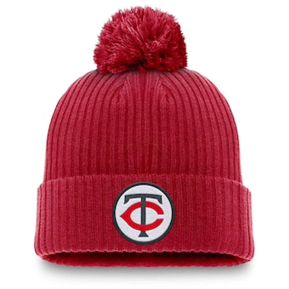 Men's Nike Red Minnesota Twins Cooperstown Collection Patch Cuffed Knit Hat with Pom