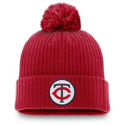 Men's Nike Red Minnesota Twins Cooperstown Collection Patch Cuffed Knit Hat with Pom