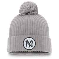 Men's Nike Gray New York Yankees Cooperstown Collection Patch Cuffed Knit Hat with Pom