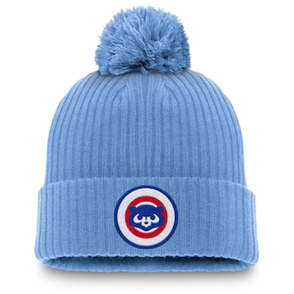 Men's Nike Light Blue Chicago Cubs Cooperstown Collection Patch Cuffed Knit Hat with Pom