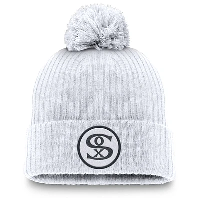 Men's Nike White Chicago White Sox Cooperstown Collection Patch Cuffed Knit Hat with Pom