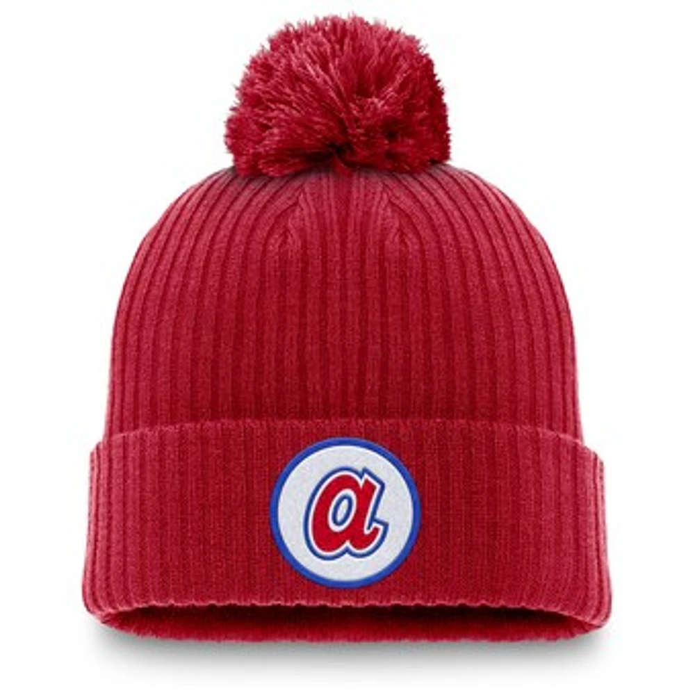 Men's Nike Red Atlanta Braves Cooperstown Collection Patch Cuffed Knit Hat with Pom