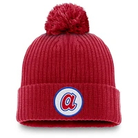 Men's Nike Red Atlanta Braves Cooperstown Collection Patch Cuffed Knit Hat with Pom