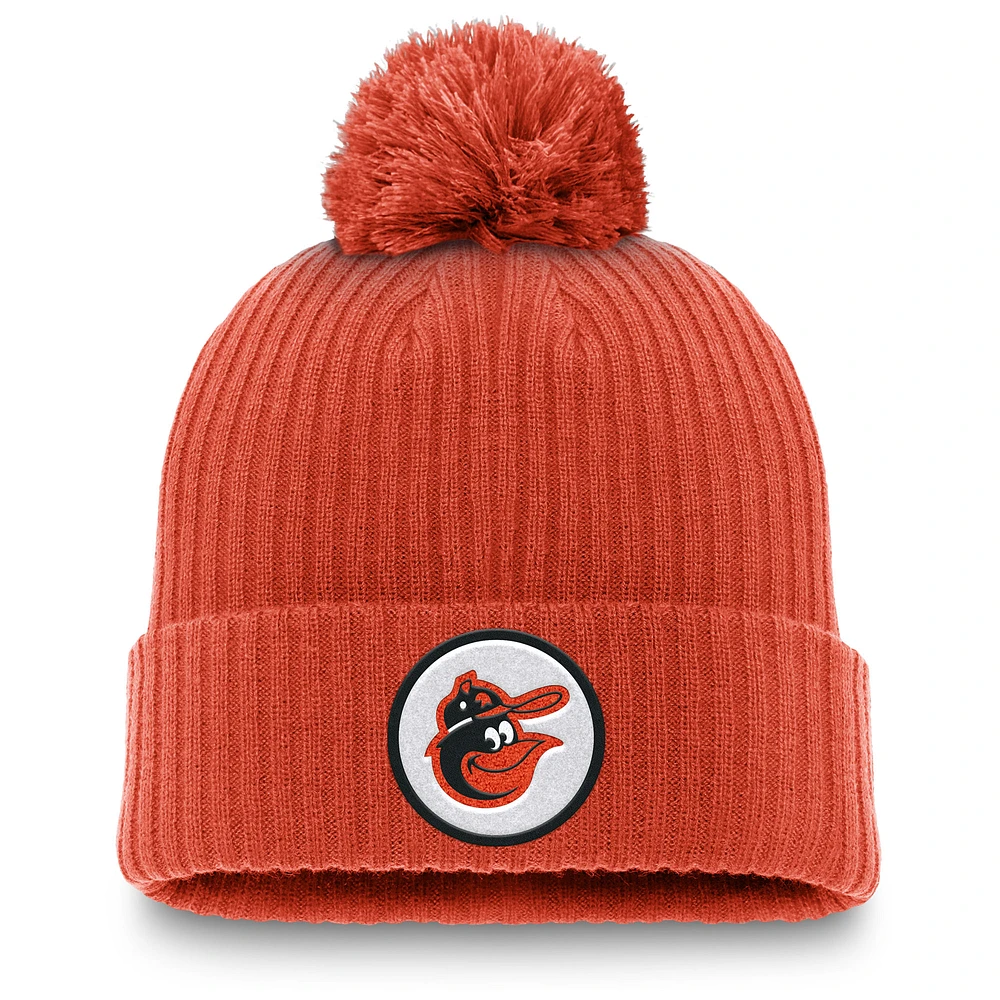 Men's Nike Orange Baltimore Orioles Cooperstown Collection Patch Cuffed Knit Hat with Pom