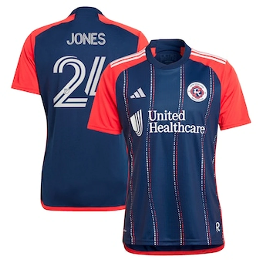 Men's adidas DeJuan Jones Navy New England Revolution 2024 Boston Tea Party Replica Player Jersey