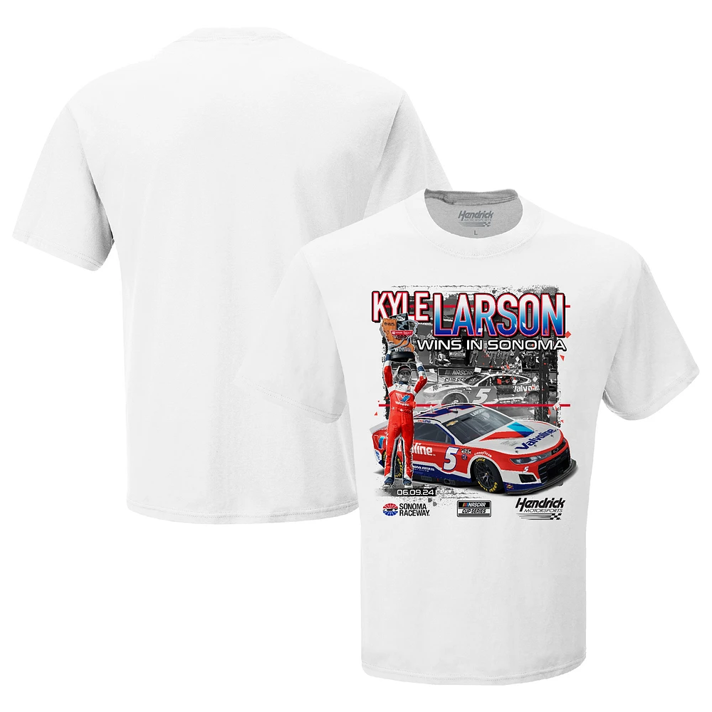 Men's Checkered Flag Sports White Kyle Larson 2024 Toyota/Save Mart 350 Race Winner T-Shirt