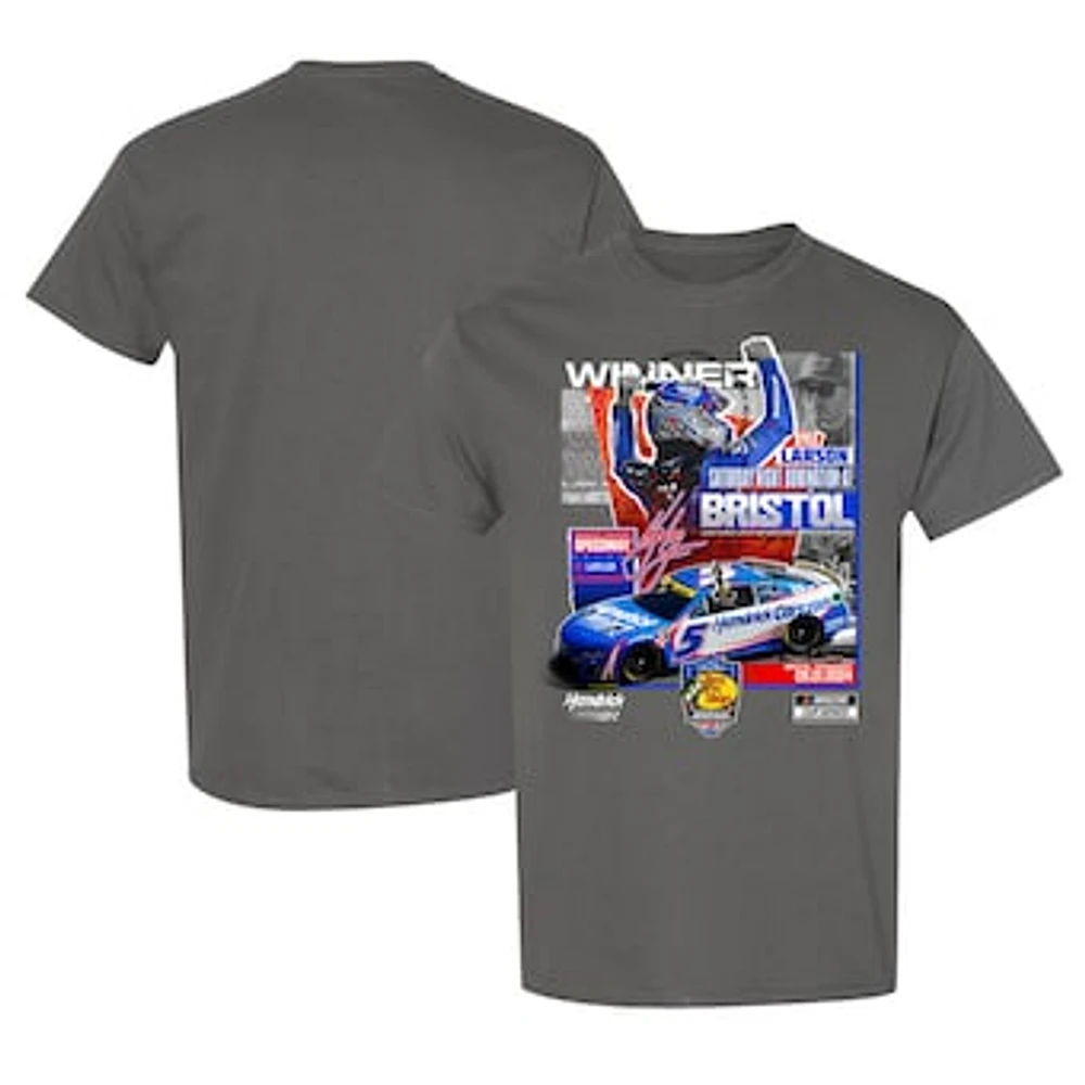 Men's Checkered Flag Sports Charcoal Kyle Larson 2024 Bass Pro Shops Night Race Winner T-Shirt