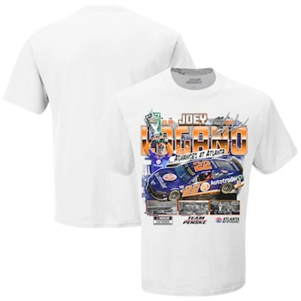 Men's Checkered Flag Sports White Joey Logano 2024 Quaker State 400 Race Winner T-Shirt