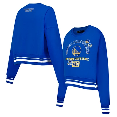 Women's Pro Standard Royal Golden State Warriors Area Code Cropped Pullover Sweatshirt