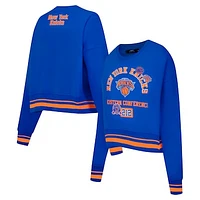 Women's Pro Standard Blue New York Knicks Area Code Cropped Pullover Sweatshirt