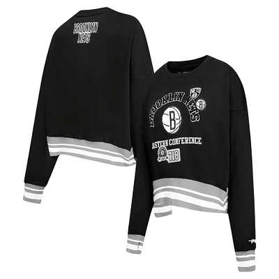 Women's Pro Standard Black Brooklyn Nets Area Code Cropped Pullover Sweatshirt