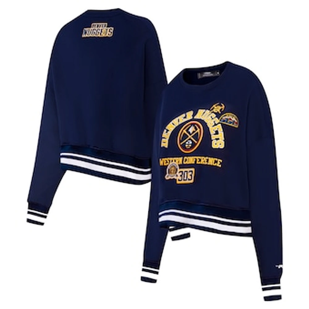 Women's Pro Standard Navy Denver Nuggets Area Code Cropped Pullover Sweatshirt