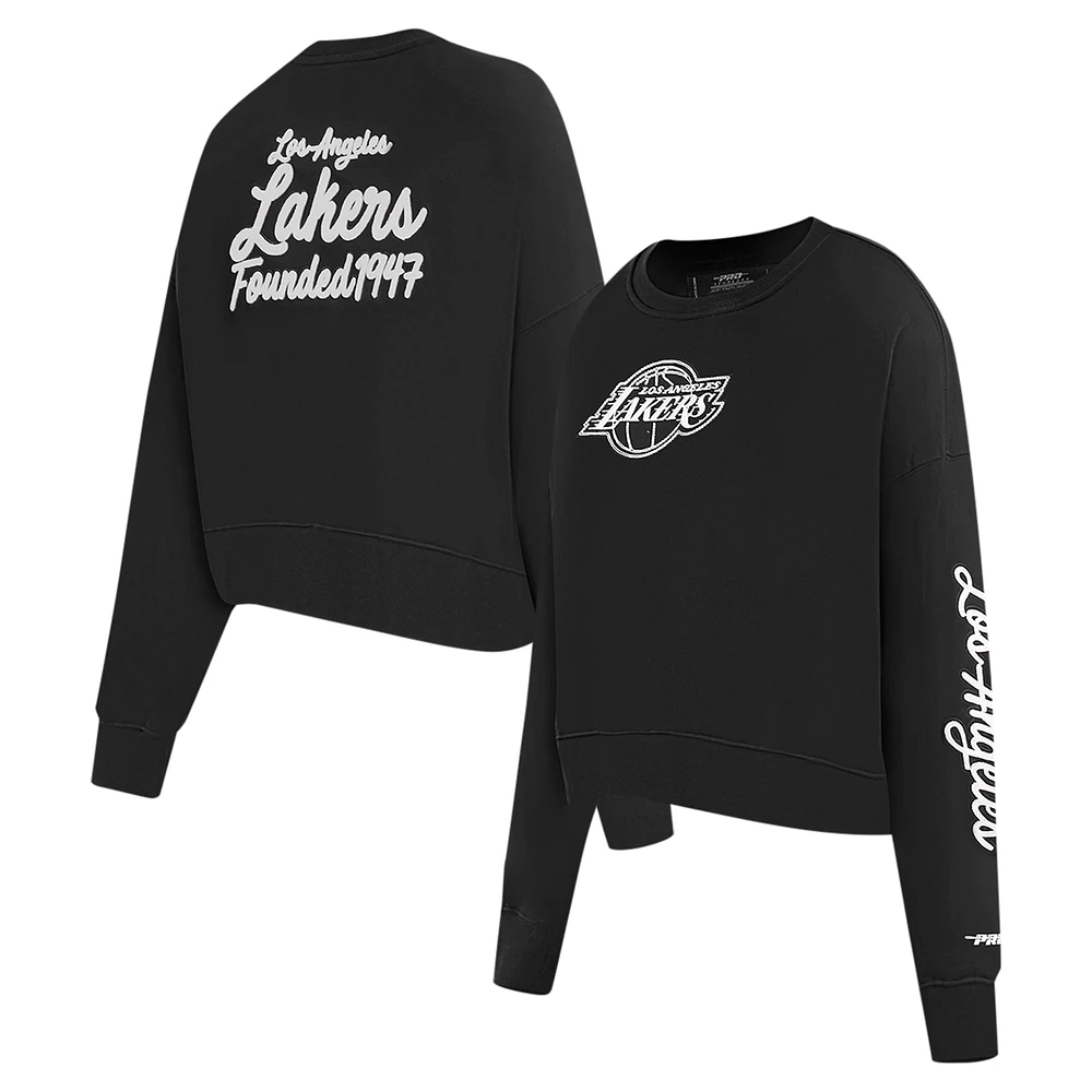 Women's Pro Standard Black Los Angeles Lakers Paint The City Cropped Pullover Sweatshirt