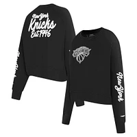 Women's Pro Standard Black New York Knicks Paint The City Cropped Pullover Sweatshirt