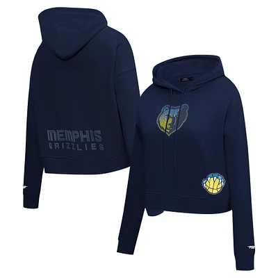 Women's Pro Standard Navy Memphis Grizzlies Jewels Cropped Pullover Hoodie