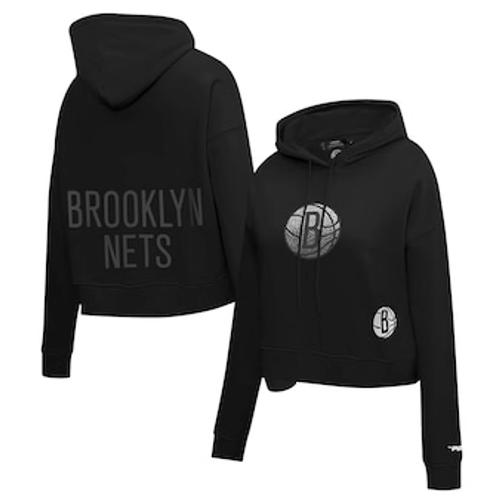 Women's Pro Standard Black Brooklyn Nets Jewels Cropped Pullover Hoodie