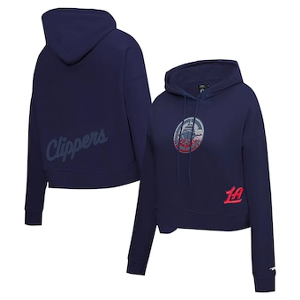 Women's Pro Standard Navy LA Clippers Jewels Cropped Pullover Hoodie