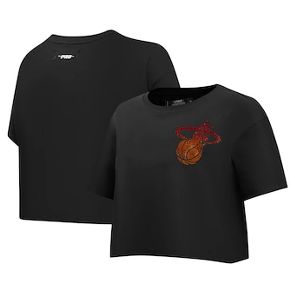 Women's Pro Standard Black Miami Heat Jewels Boxy Cropped T-Shirt