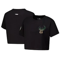 Women's Pro Standard Black Milwaukee Bucks Jewels Boxy Cropped T-Shirt