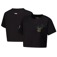 Women's Pro Standard Black Milwaukee Bucks Jewels Boxy Cropped T-Shirt