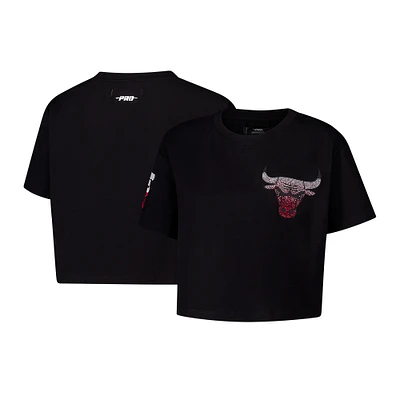 Women's Pro Standard Black Chicago Bulls Jewels Boxy Cropped T-Shirt